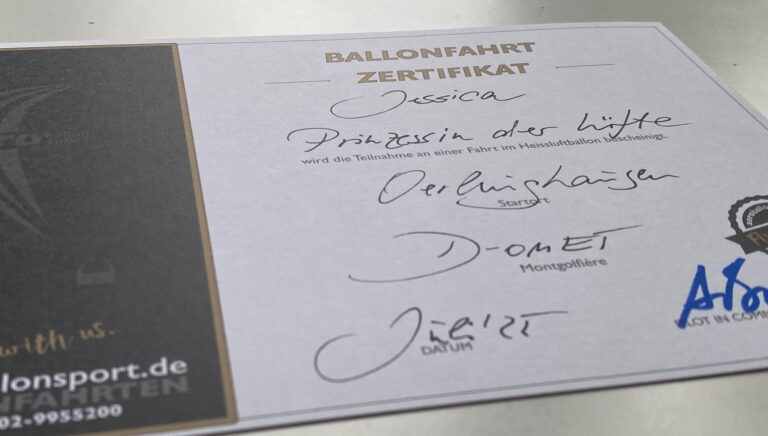 Urkunde Ballonfahrt Zertifikat