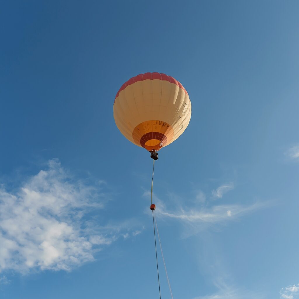 Fesselballon hoch am Seil mit Traggas
